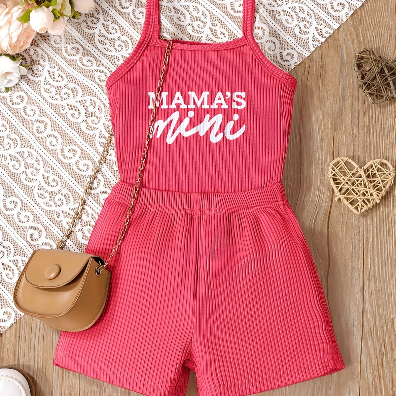 2-piece set for toddler girls featuring 'MAMA'S MINI' cami top and shorts for summer outdoor wear