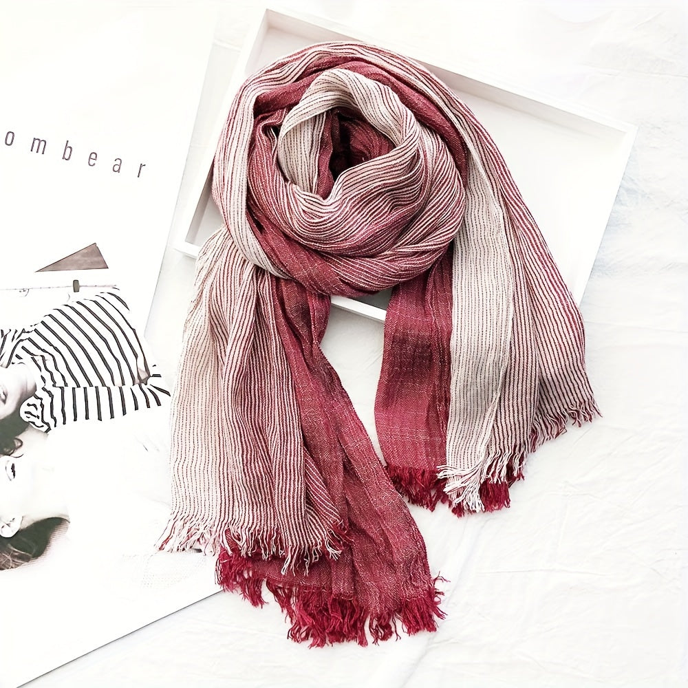 Elegance meets simplicity with our Classic Striped Tassel Scarf, the perfect fashion accessory.