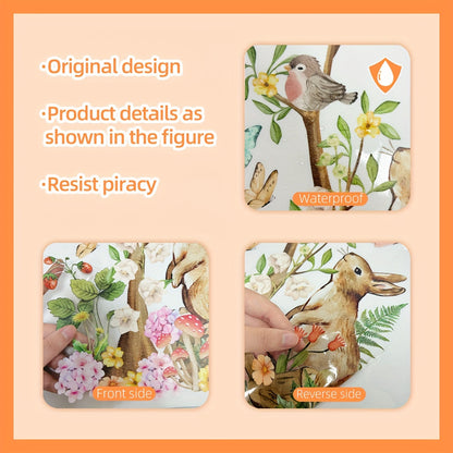 Decorate Your Home with Enchanting Forest Bunny & Bird Window Clings - Double-Sided, Reusable PVC Decals, 30.48cmx16