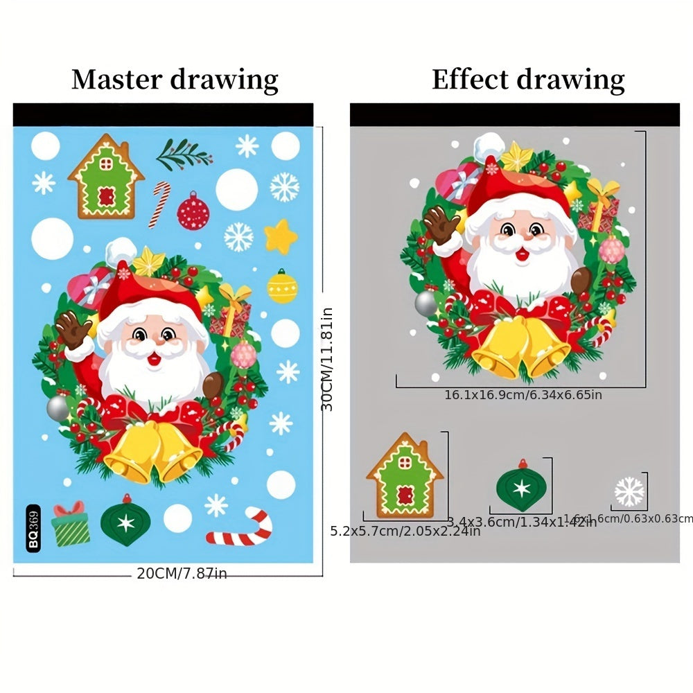 Set of Christmas window clings featuring PVC static Santa Claus and reindeer decals, along with a freestanding festive rabbit theme decor. These non-electric, featherless decals are perfect for adding a touch of holiday cheer to your home. Use them to