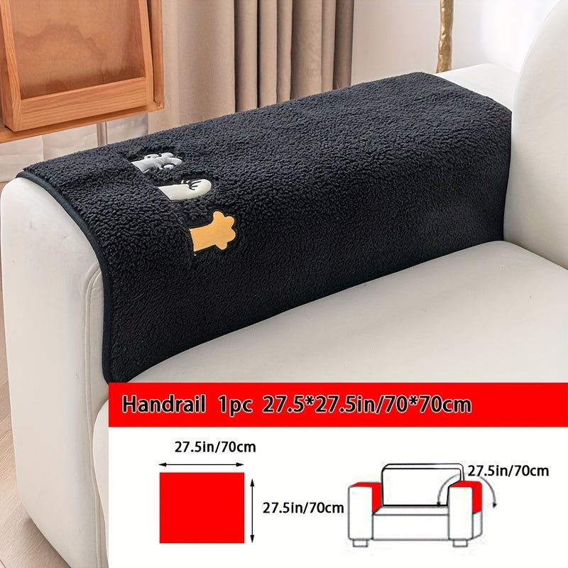 Plush Shearling Sofa Cover with Animal Embroidery - Pet-Friendly, Non-Slip Protector for All Sofa Sizes - Soft Decor for Living Room, Bedroom, Office.