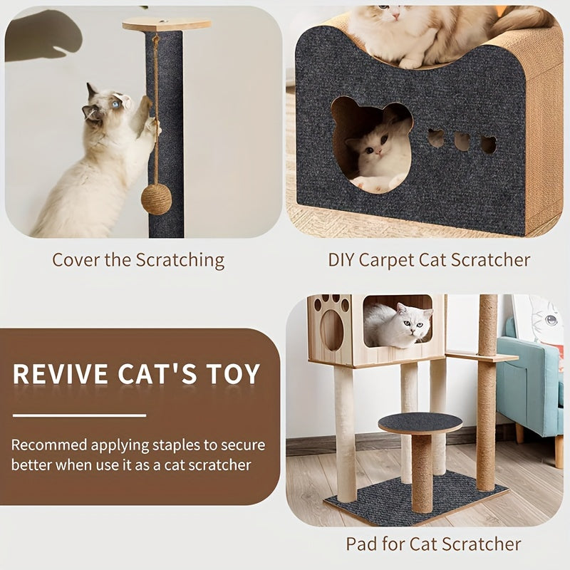 The Cat Scratching Mat is a durable and washable polyester mat that measures 199.9cm x 40.13cm, making it ideal for cat trees and posts. It features a non-slip design and comes in a stylish Striped/Solid Gray pattern. With its self-adhesive backing, this