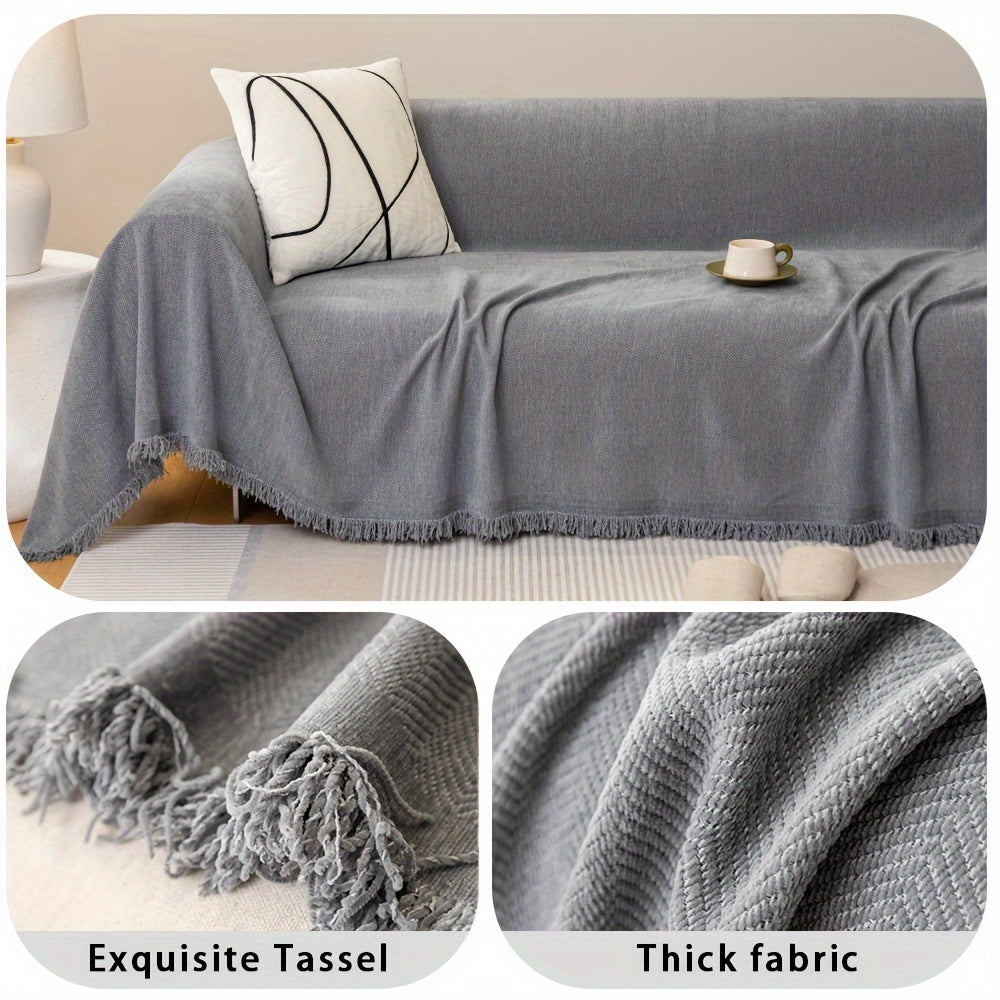 Classic Chenille Sofa Cover with Herringbone Pattern, Pet-Friendly, Anti-Slip, Dustproof, Machine Washable, Fits Armchair to 4-Seater Sofas, Single Piece, for Living Room