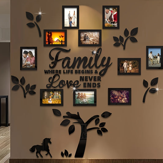 Decorate your walls with this 10-piece photo frame tree acrylic mirror wall sticker set to create a bright and fashionable visual effect. Perfect for home decoration in living rooms