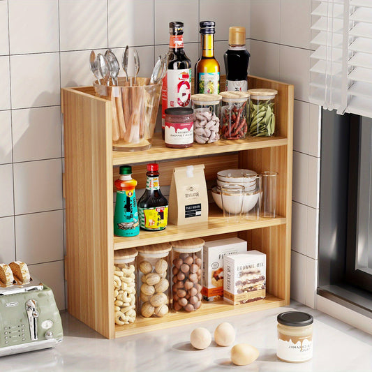 Wooden Multi-Tier Spice Rack Organizer - Keep Your Kitchen Countertop Tidy with this Space-Saving Storage Solution for Seasonings, Oils, and Vinegar