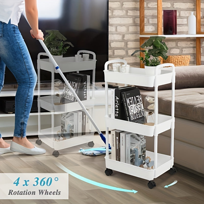 Easily organize your home with the Simple Houseware Heavy Duty Rolling Utility Cart. Available in white or black and with your choice of 3, 4, or 5 tiers, this durable plastic organizer features wheels for convenient maneuverability. Perfect for kitchen