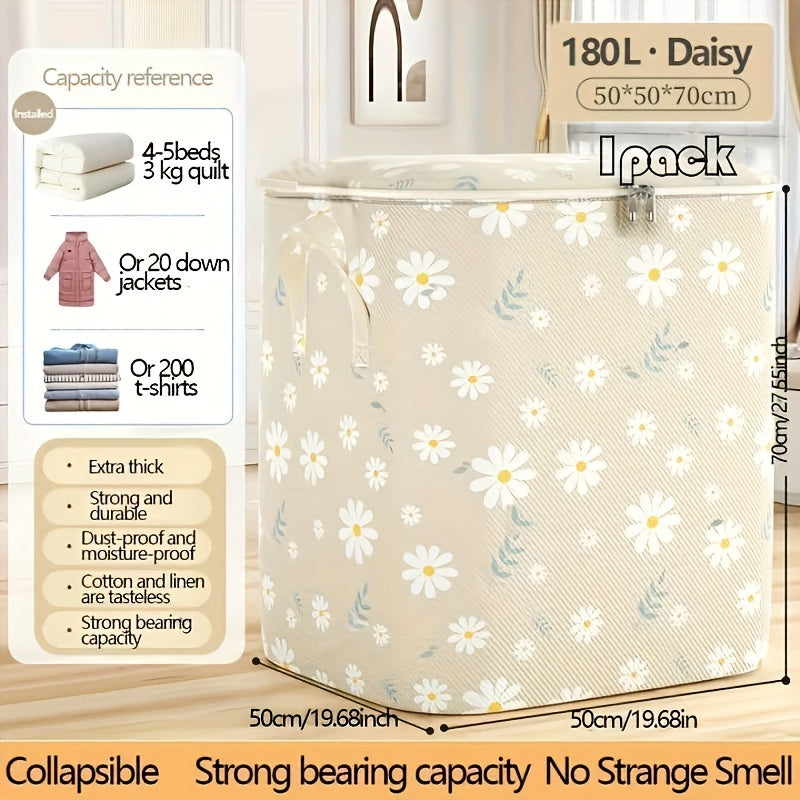 Spacious Foldable Storage Bag for Clothing, Bedding & More - Water-resistant, Versatile Organizer with Zipper for College, Traveling & Bags, Convenient Hooks included