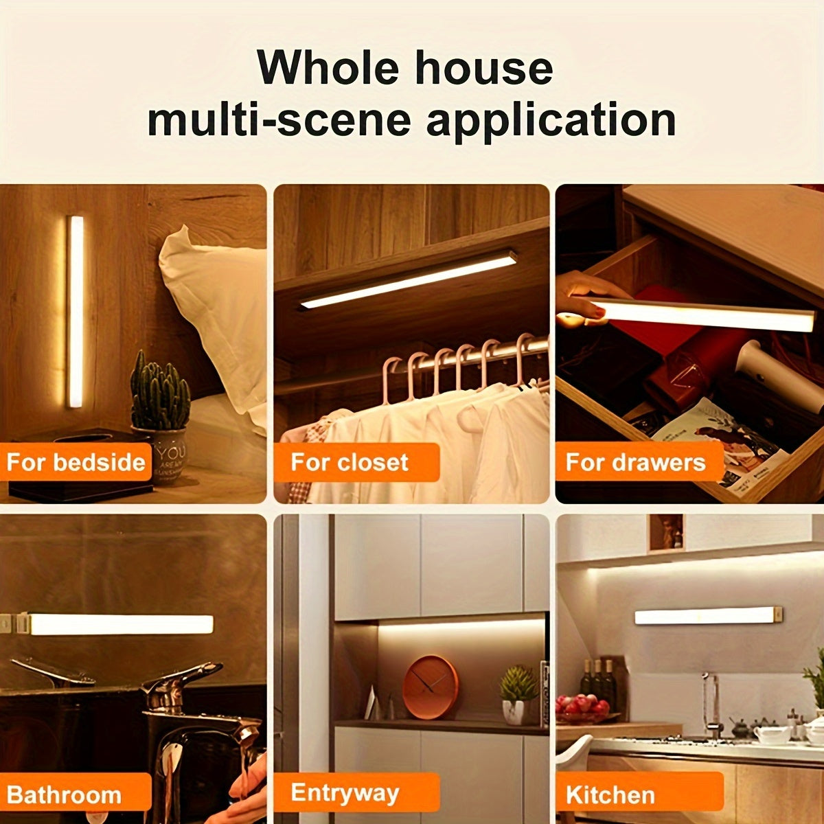 3-Pack of 7.9 inch LED Motion Sensor Cabinet Lights, USB Rechargeable, Wireless Undercounter Lighting for Home Decoration in Corridors, Kitchens, Stairs, and Wardrobes