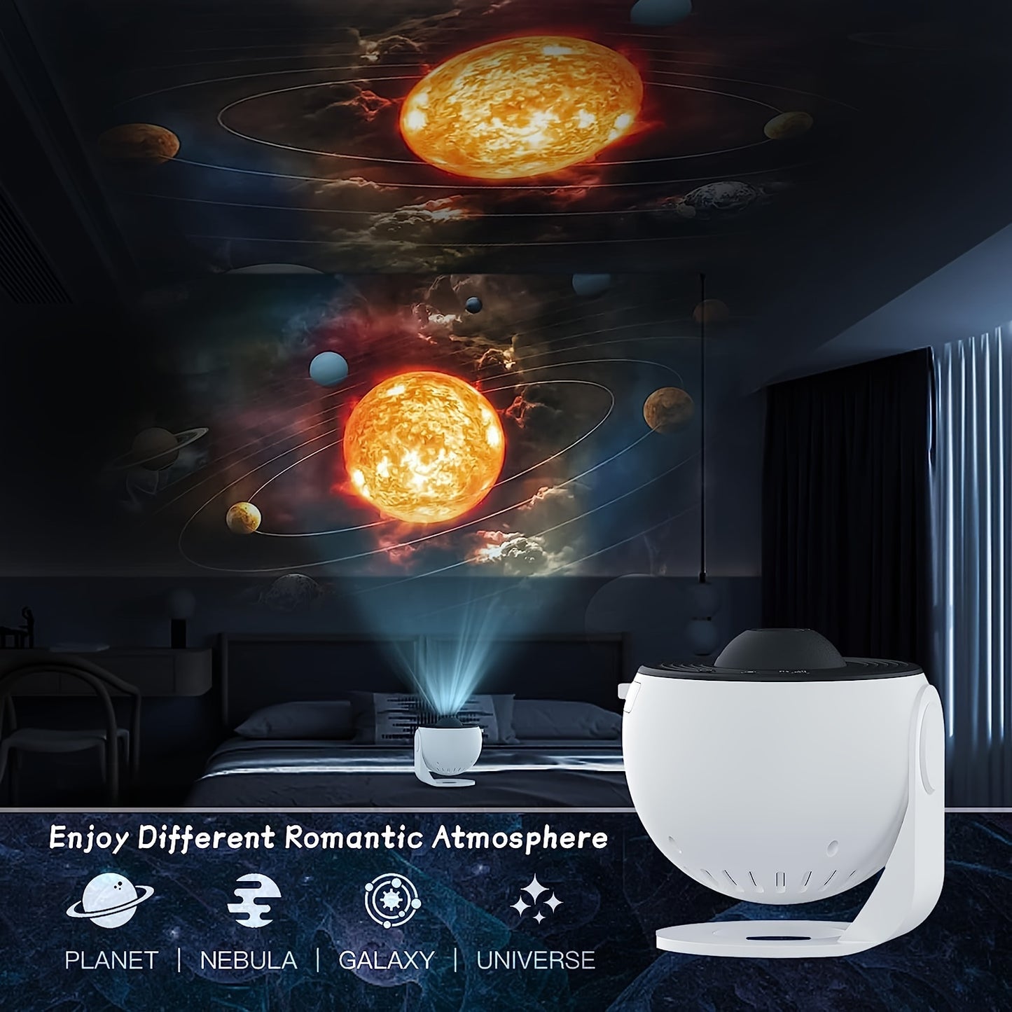 Modern 13-in-1 Galaxy Star Projector, 360° Rotating Nebula Night Light with Adjustable Lighting, USB Powered Tabletop Lamp for Living Room, Bedroom Decor, Home Theater - No Batteries Needed.