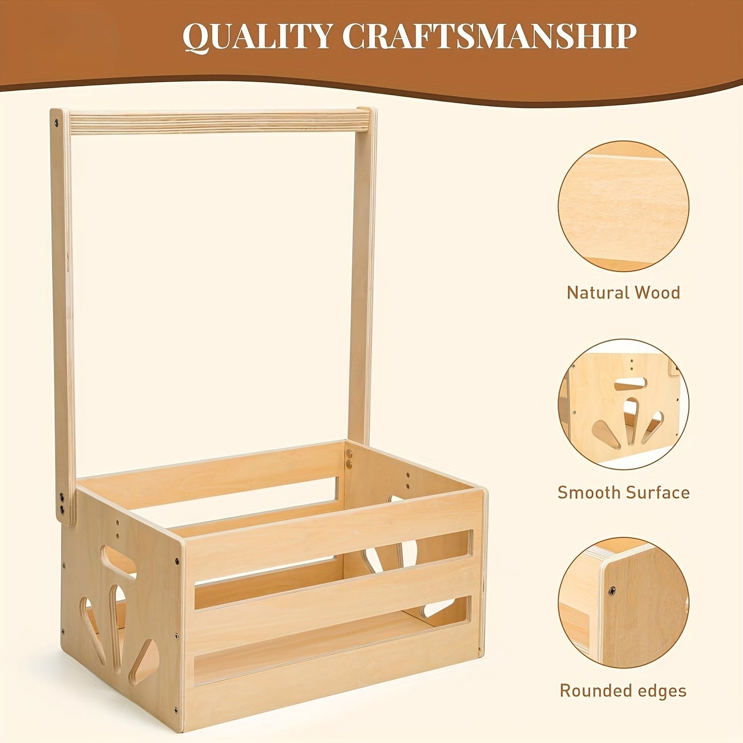 Wooden Baby Hamper Storage Box with Handle - Perfect for Nursery Organization and Baby Supplies. Great for Toy Storage, Bath Stand, or Shower Caddy. Suitable for Infants 14 Months and Up.