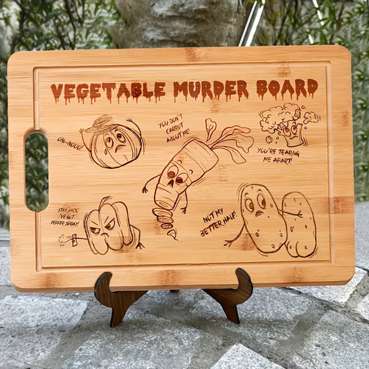 Engraved Bamboo Cutting Board with a Humorous Vegetable Murder Design - Non-Stick Chopping Board for Independence Day, Manual Kitchen Decor, Perfect Christmas Housewarming Gift