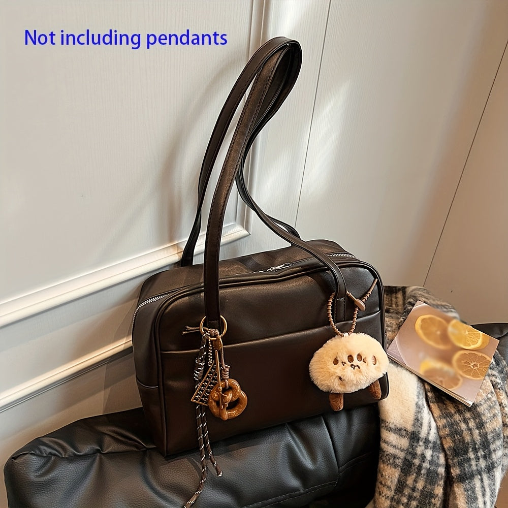 Stylish retro single-shoulder bag with large capacity, versatile commuter bag, fashionable Boston briefcase, Korean-style handbag.