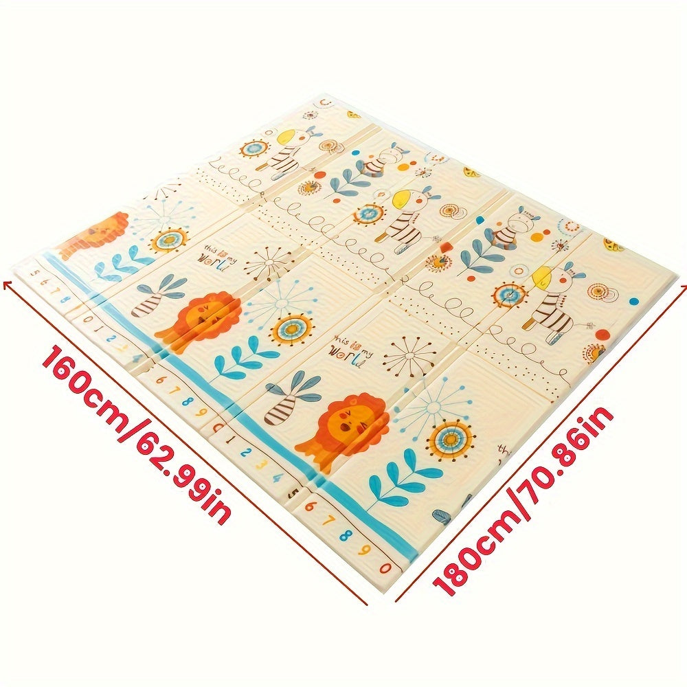 Foldable Large PE Baby Playmat with Reversible Animal and Nature Design - Non-Toxic, Easy to Clean - Suitable for Ages 0-3 Years - Includes Handbag Storage