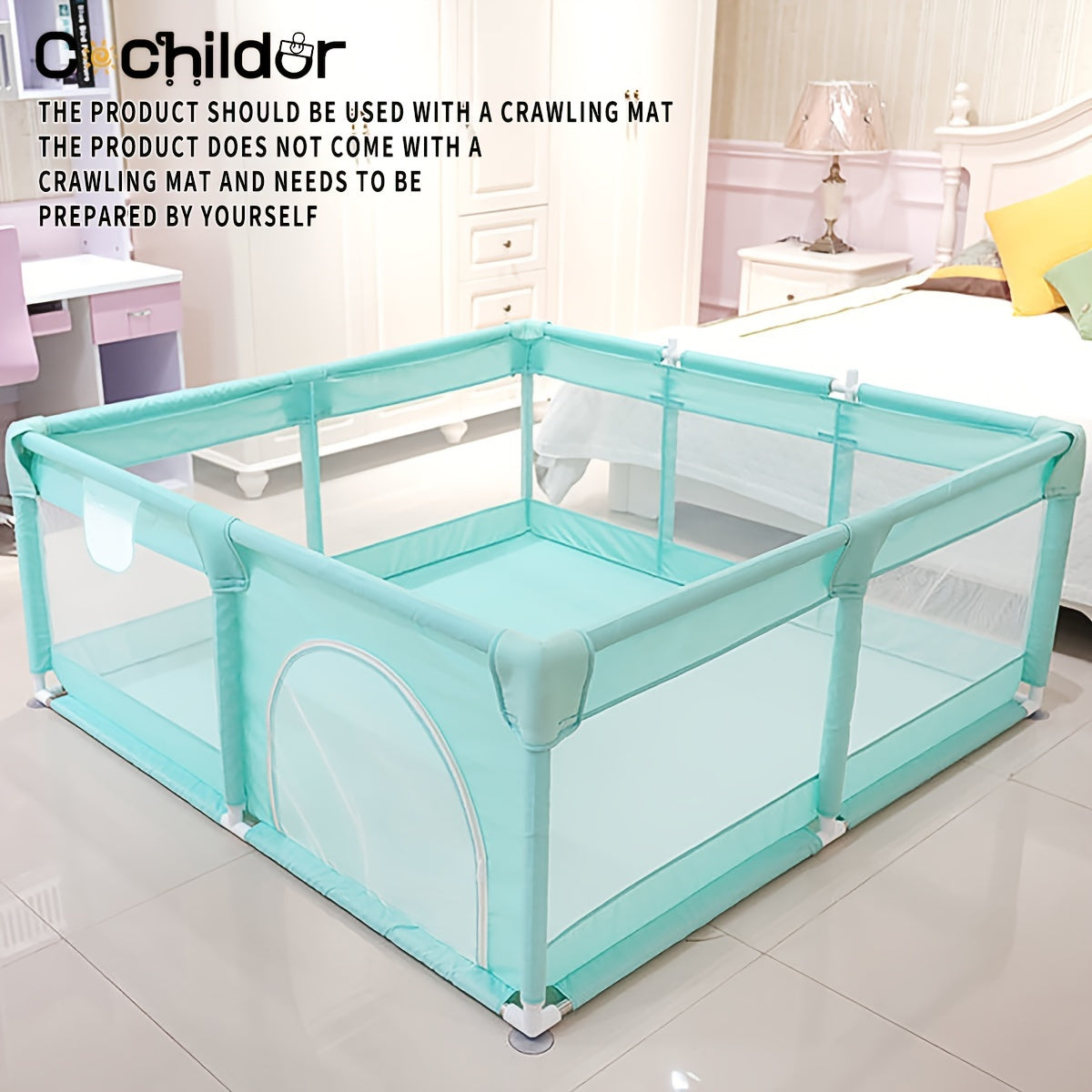 The Cochildor Baby Playpen offers a safe play area for infants and toddlers, featuring sturdy frames and breathable mesh. This portable indoor and outdoor kids' activity center is designed for children aged 0-3 years old. Made of polyester material, it