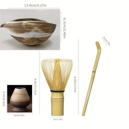 Set of 4 Matcha Ceremony Accessories - Includes Bamboo Whisk, Scoop, and Bowl Holder - Great Gift for Japanese Tea Enthusiasts, Perfect for Holiday Celebrations and Grandparents Day, Complete Japanese Tea Set