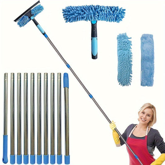 Get your hands on the versatile 1 Set which includes a 2in1 Window Cleaning Brush and Scraper with a Telescopic Pole. This set comes with a reusable hard bristle brush for tough grime and a high reach design for outdoor and glass cleaning. It also