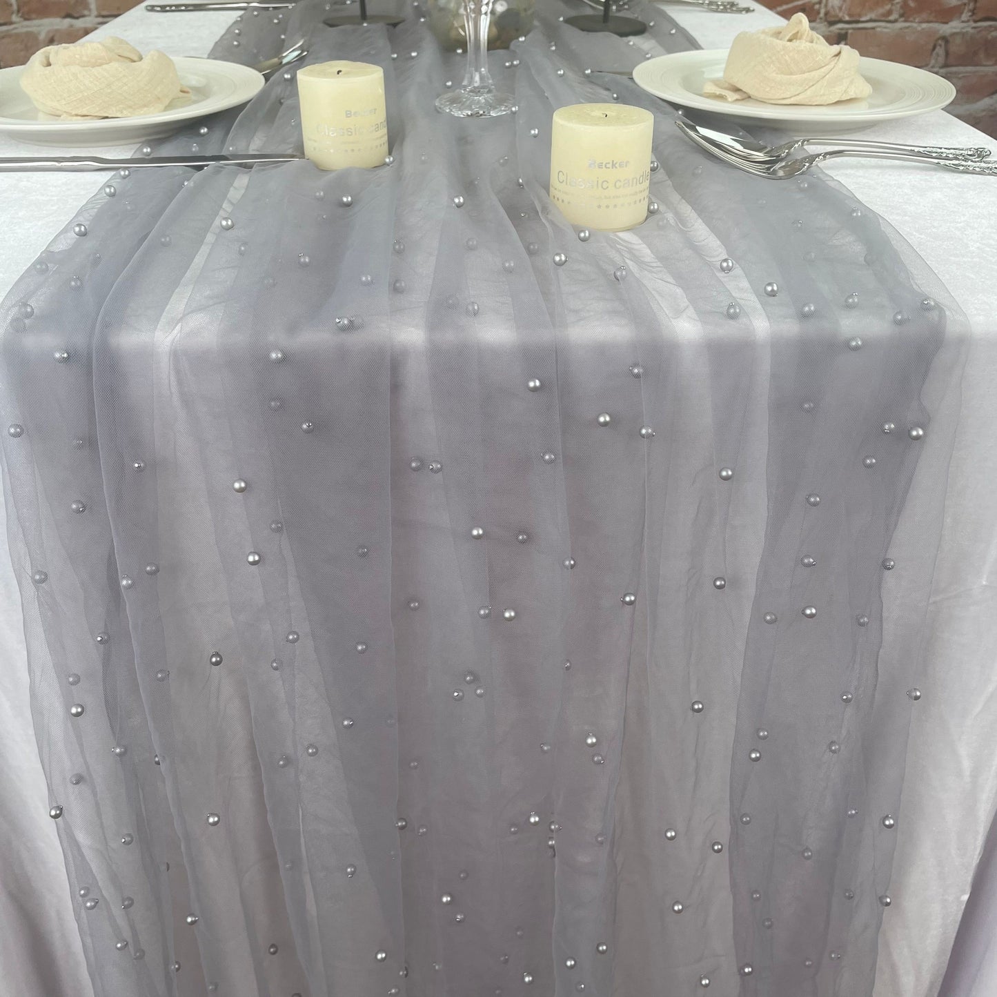 1pc Mesh Chiffon Table Runner, 32in*78in, for Weddings, Parties, and Events.