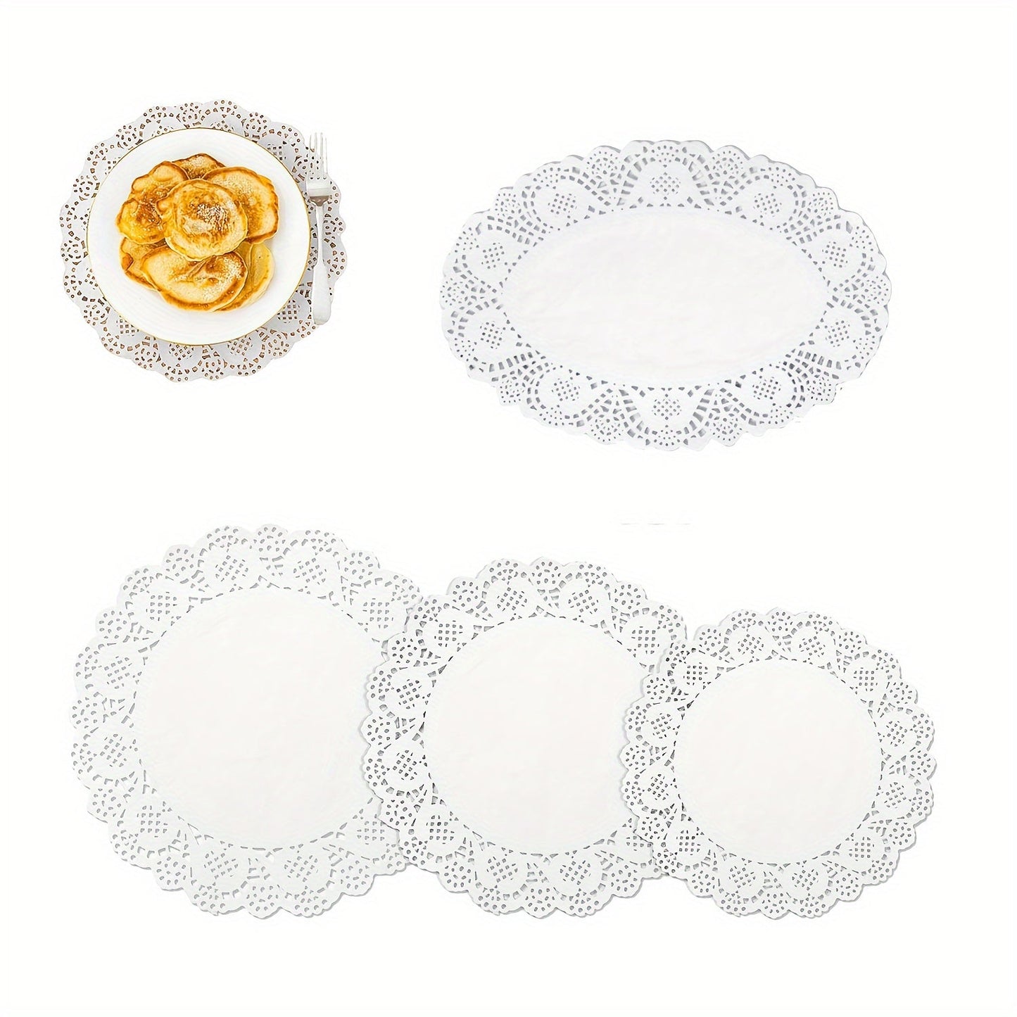 100 Elegant White Lace Paper Doilies in Various Sizes - Suitable for Food Use, Single-Use Table Mats for Desserts, Coffee, and Cakes - Perfect for Special Occasions like Weddings, Birthdays, and Graduations - Sturdy and Ornamental with Delicate Lace