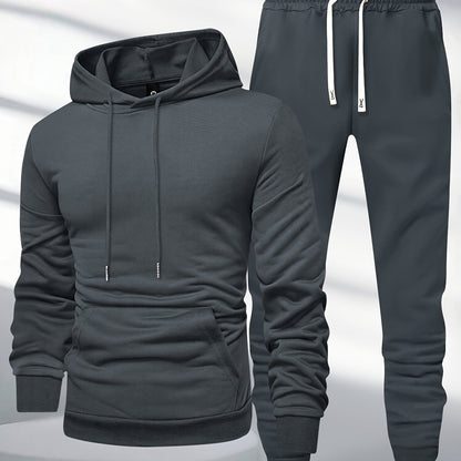 Men's Casual Polyester Sweat Suit with Long Sleeve Hoodie and Joggers, perfect for Spring/Autumn.