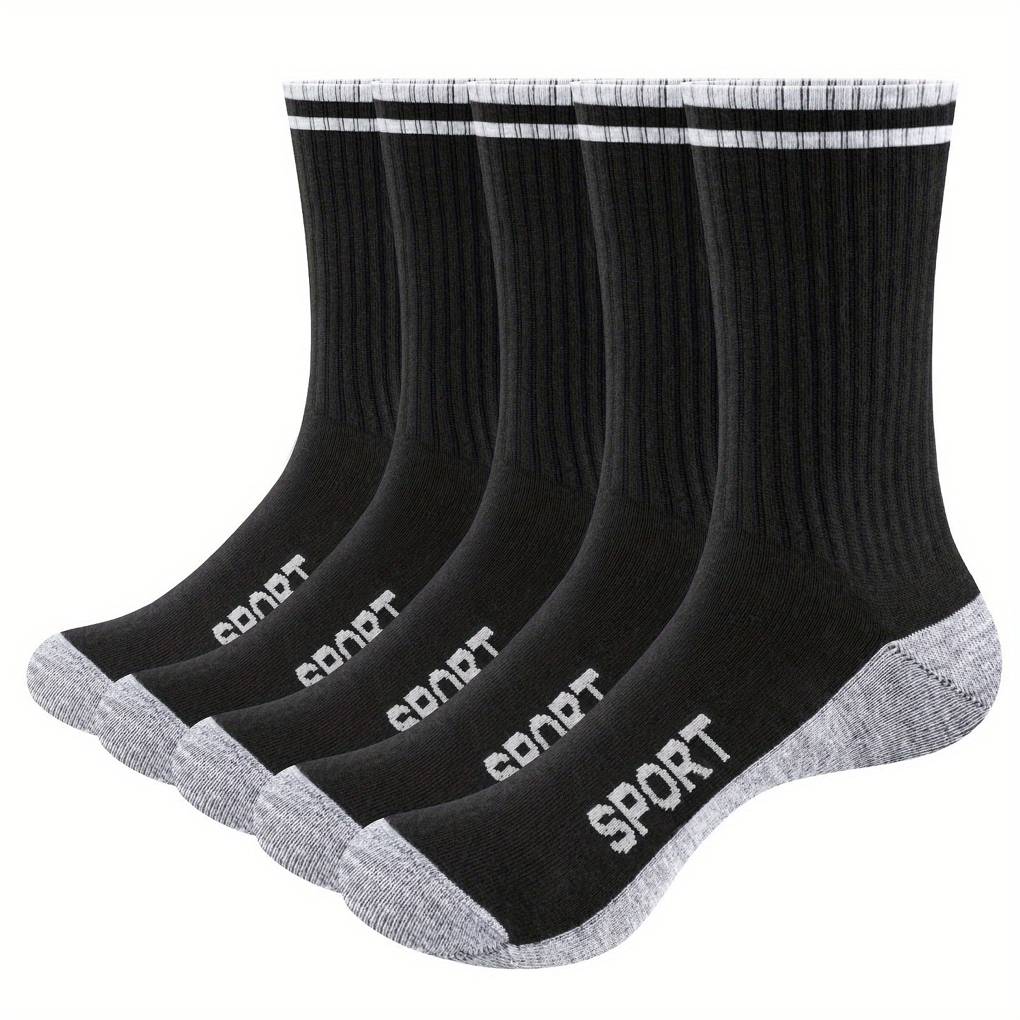 5 pairs of men's breathable sports crew socks for year-round training