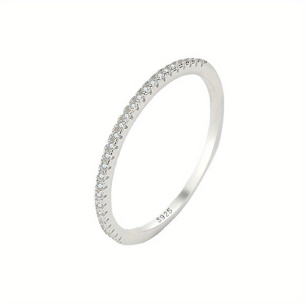 Stylish 925 Sterling Silver Ring adorned with Cubic Zirconia - Modern Single Row Design, Ideal for Everyday Wear & Valentine's Day Present.