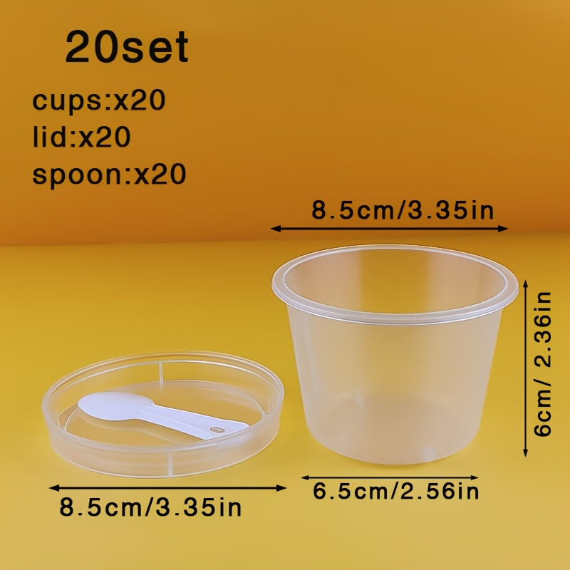 Set of 20 Reusable Plastic Dessert Cups with Lids & Spoons - Leakproof, BPA-Free for Serving Cakes, Puddings, Ice Cream - Ideal for Parties, Weddings, and Picnics