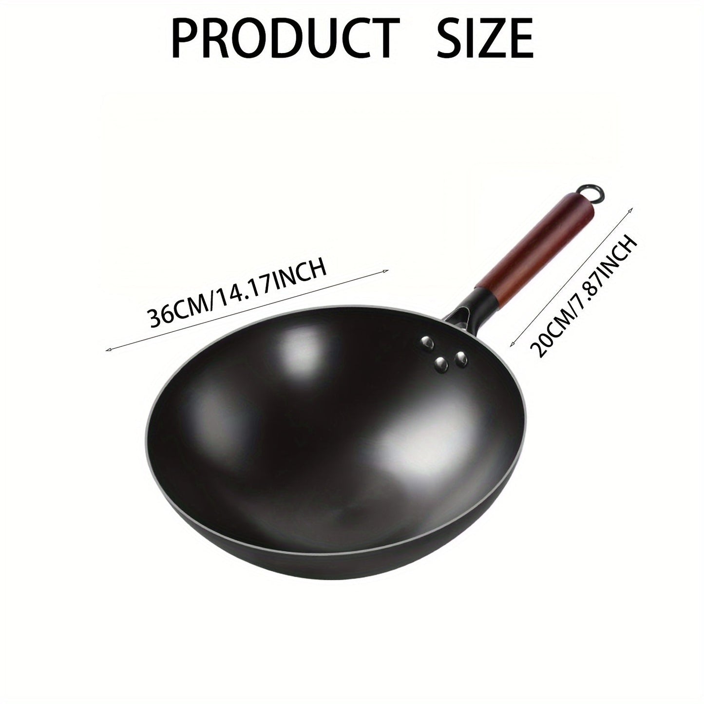 Non-Stick Iron Skillet with Rust-Resistant Round Bottom and Wooden Handle - Ideal for Home and Restaurant Use - Earless Design for Easy Handling - Made of Durable Cast Iron - Perfect for Frying