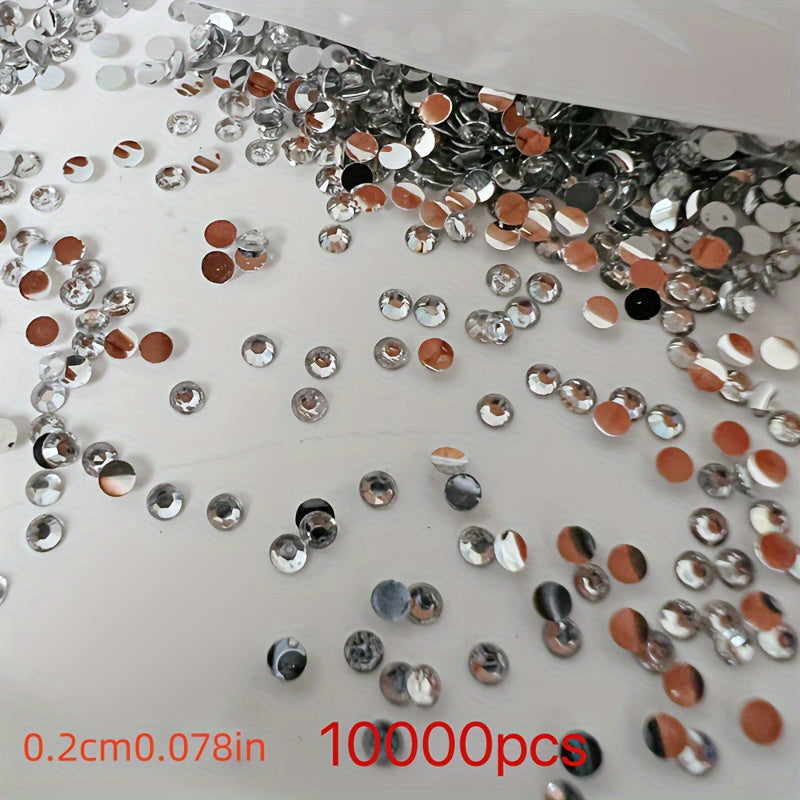 10,000 pieces of Crystal AB Flatback Rhinestones available for Nail Art, DIY Crafts, and Jewelry Making. These Non-Hotfix Resin Gems are perfect for adding a touch of sparkle to your projects.