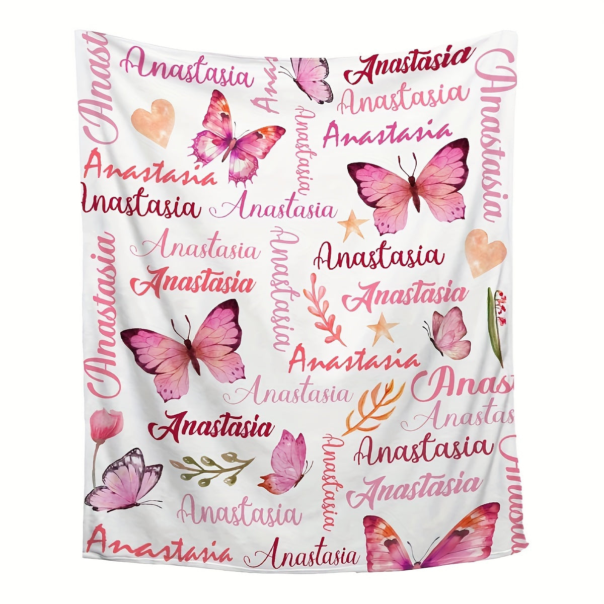 Personalized Anastasia Butterfly Throw Blanket - Soft Flannel Fleece for Sofa, Bed, Travel, Camping, Living Room, Office - Machine Washable, Hypoallergenic, All-Season Multipurpose Knitted Polyester - Modern Digital Print Design