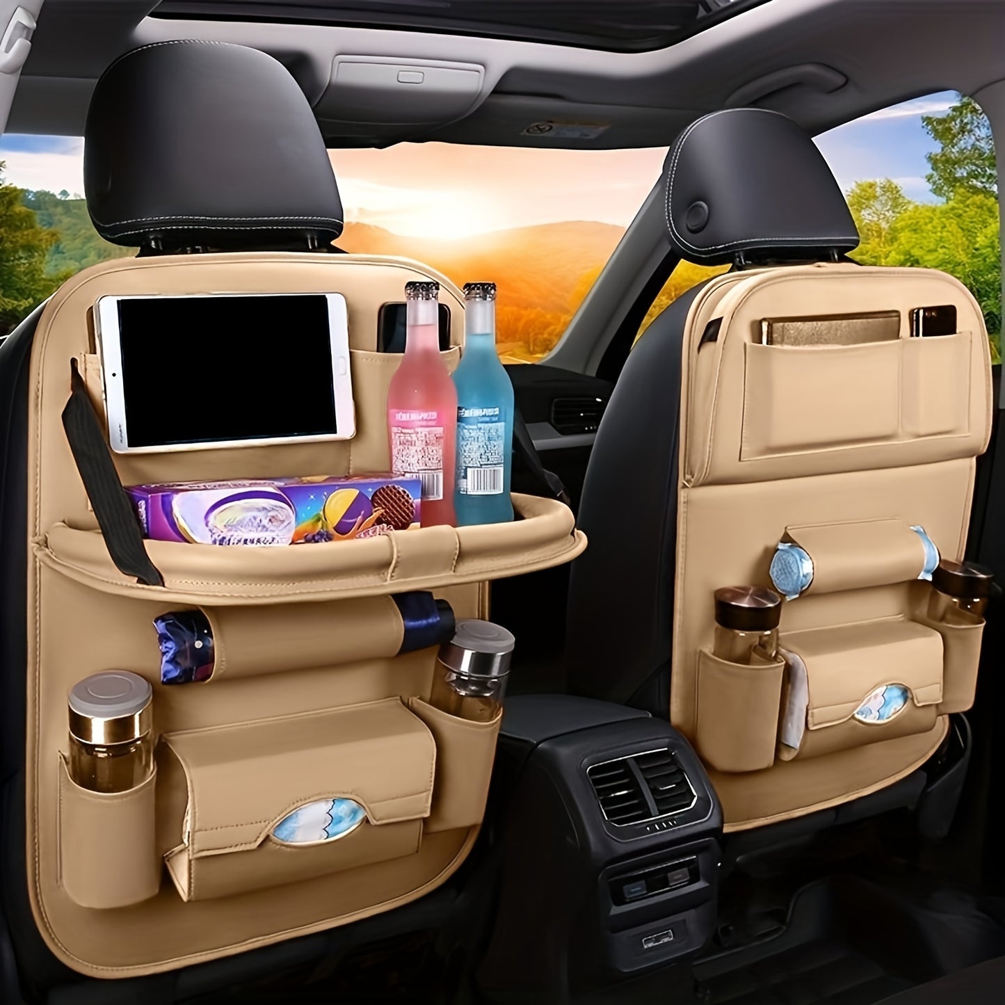 1pc Universal Car Back Seat Organizer with Leather material to enhance storage, maximize space & keep auto interior clean. Easy-to-install, durable bag.