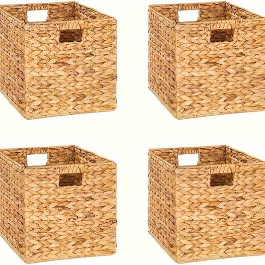 Four storage baskets for shelves, ideal for bedroom and living room storage.