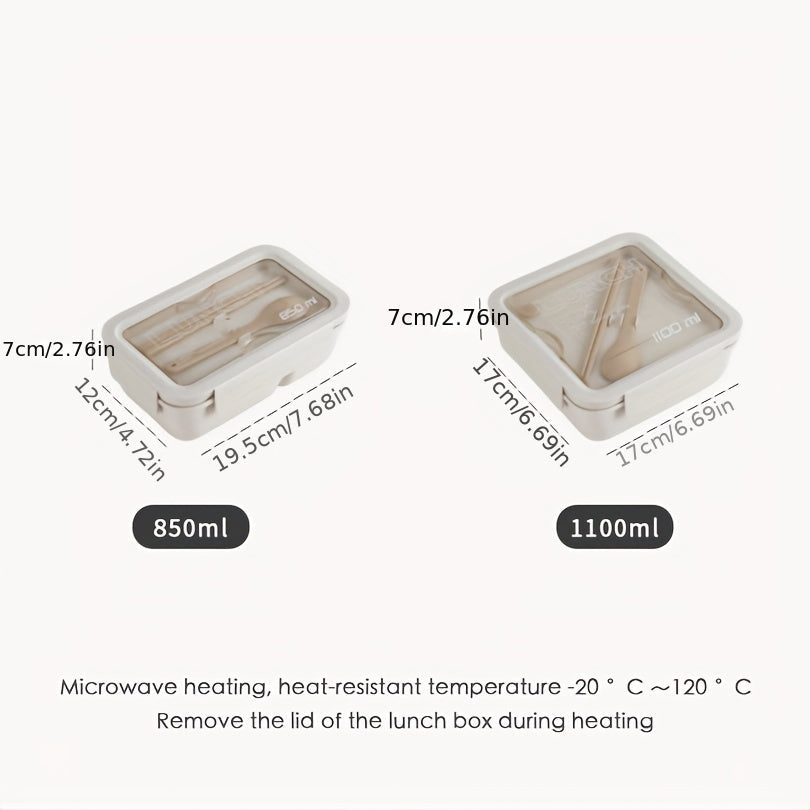 Insulated lunch box set with tableware for office workers, featuring a square divided wheat straw bento box with spoon and chopsticks. This leakproof food container is perfect for teenagers and workers, ideal for home kitchen use and to take back to