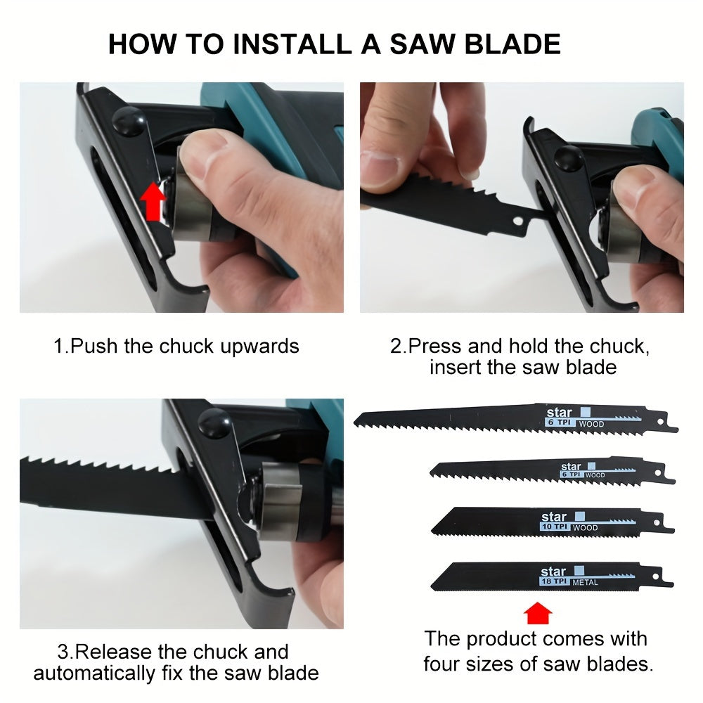 JSD-HOPE Cordless Reciprocating Saw with European Standard Plug, Durable PPSU Material, Rechargeable 18650 Battery Included (No Chainsaw Disc Blade)