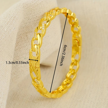 Luxurious set of 4 bohemian style bangles made of 24K gold plated copper adorned with synthetic zirconia. Featuring a fashionable design perfect for weddings, parties, and banquets. Makes a great gift for the Spring Festival, suitable for all seasons.