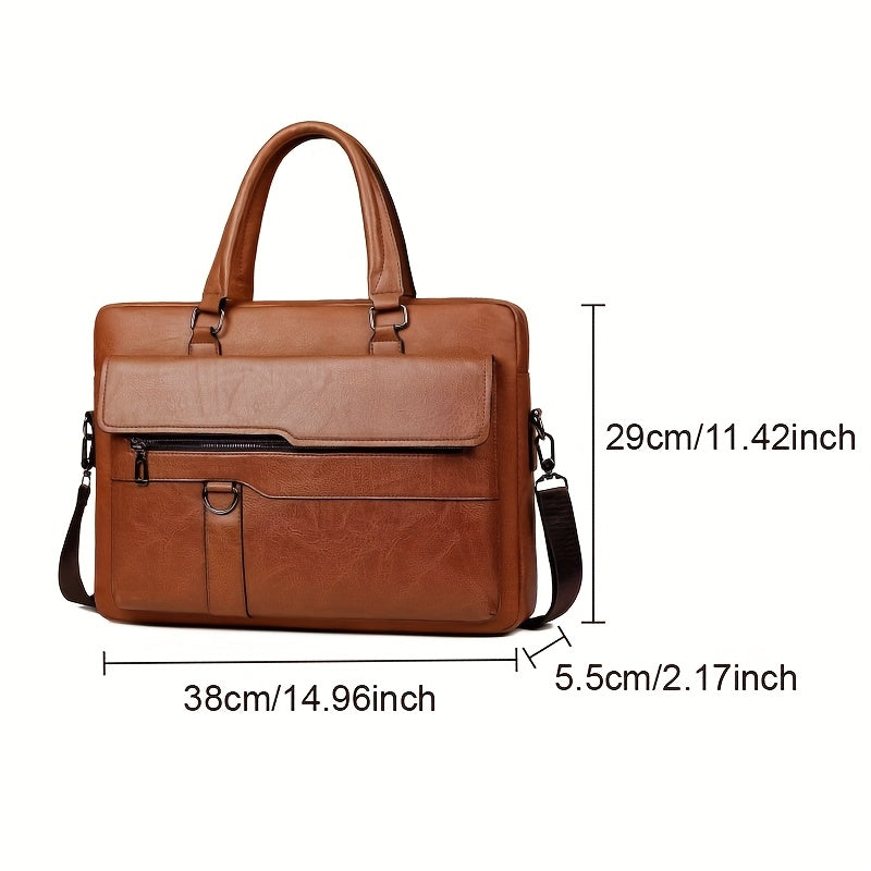 Vintage style coffee briefcase for men with adjustable strap, perfect for daily commute.