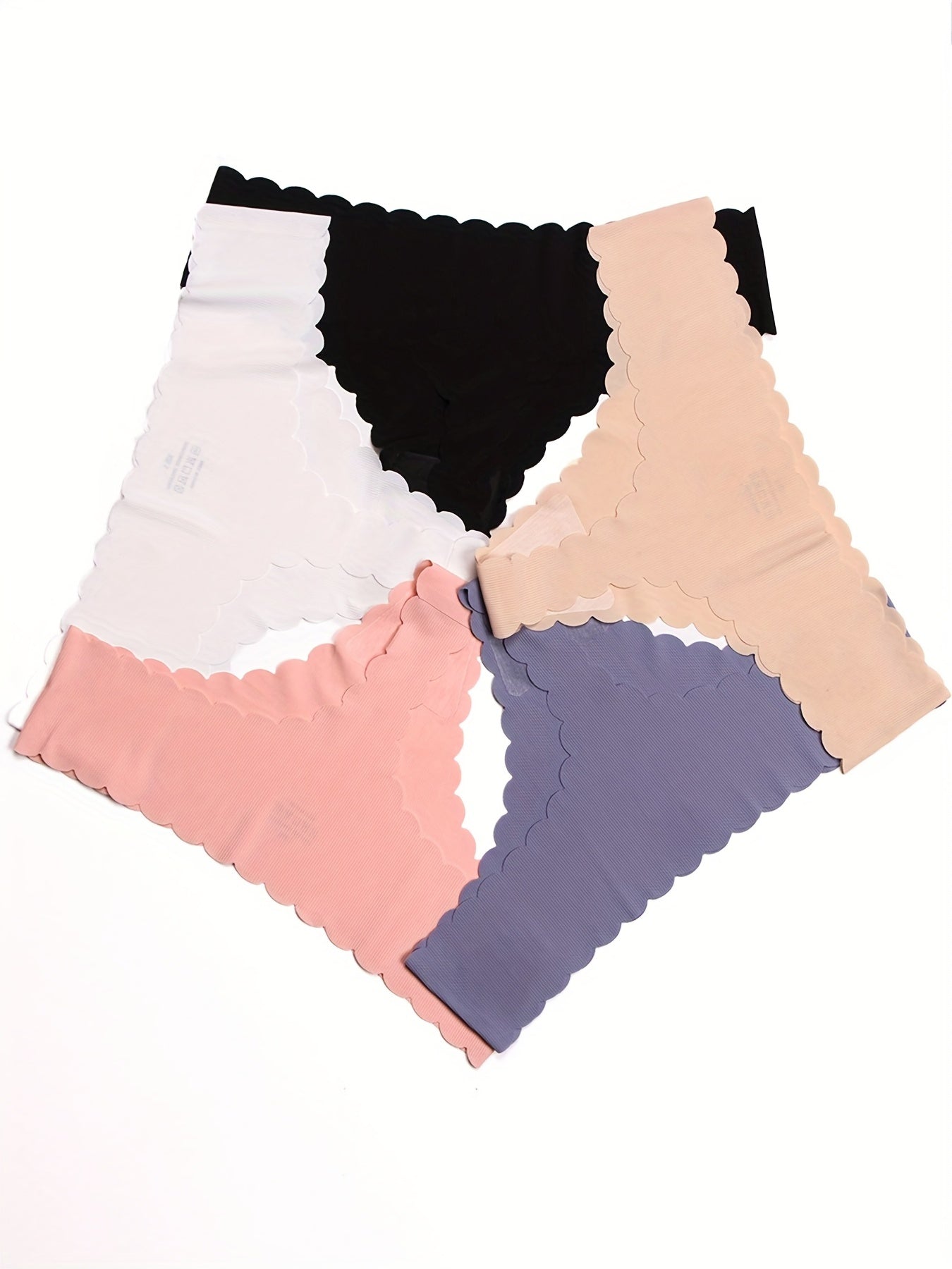 5 Scallop Trim Thongs, Seamless Low Waist Panties for Women's Lingerie