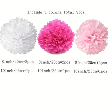 Set of 9 Paper Pom Pom Flowers for Events