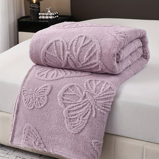 Butterfly Purple Throw Blanket with Jacquard Design and Taffeta Material - Ideal for Bed, Sofa, or Couch - Multifunctional and Stylish Blanket