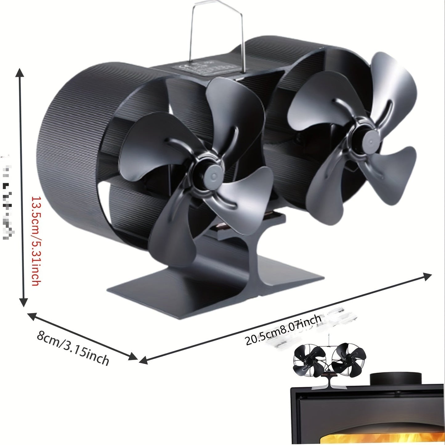 Wooden fan heater with a classic paint finish, operates on natural draft without the need for a power supply. Perfect for use with buddy heaters, wood stoves, particle log burners, and indoor black wall fans. Features double motors for efficient heating.