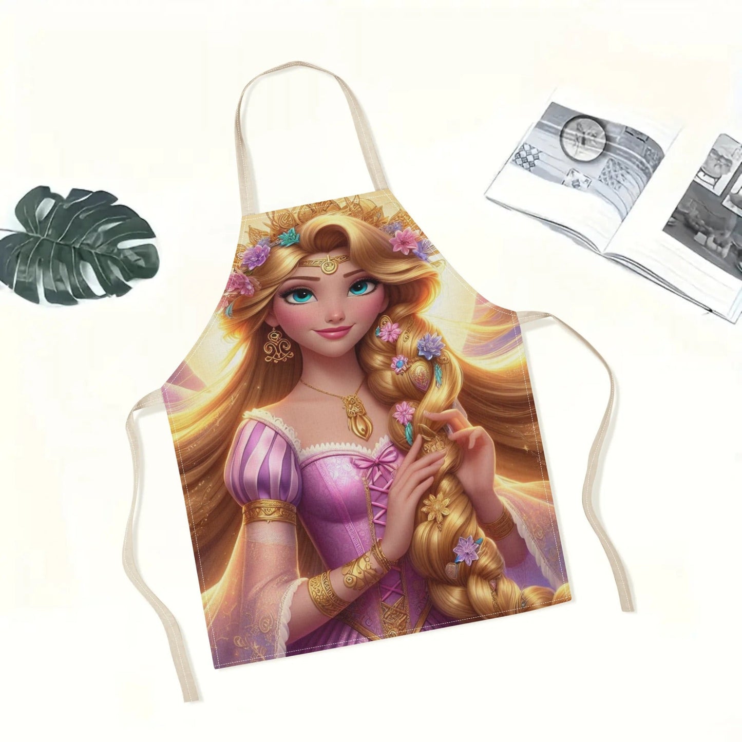 Durable Polyester Disney Elsa Waterproof Apron featuring Vibrant Cartoon Princess Design; Perfect for Kitchen, Restaurants, Cafes, and Home Use