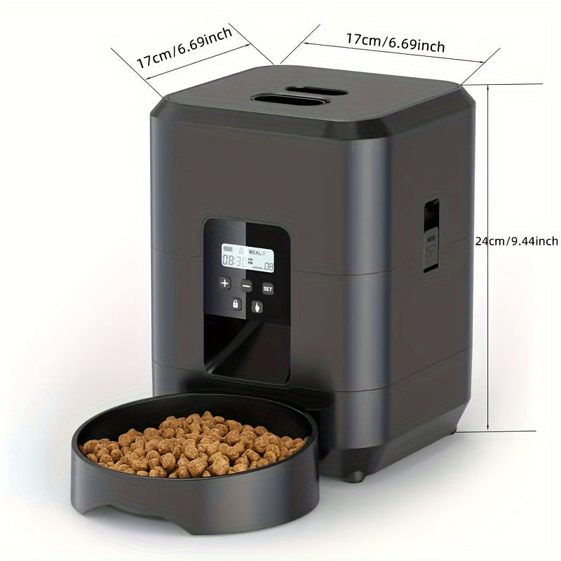 2L Smart Automatic Cat Feeder, USB-Powered Pet Food Dispenser with Record, Programmable for Cats & Dogs, Memory Timing - No Battery Included.