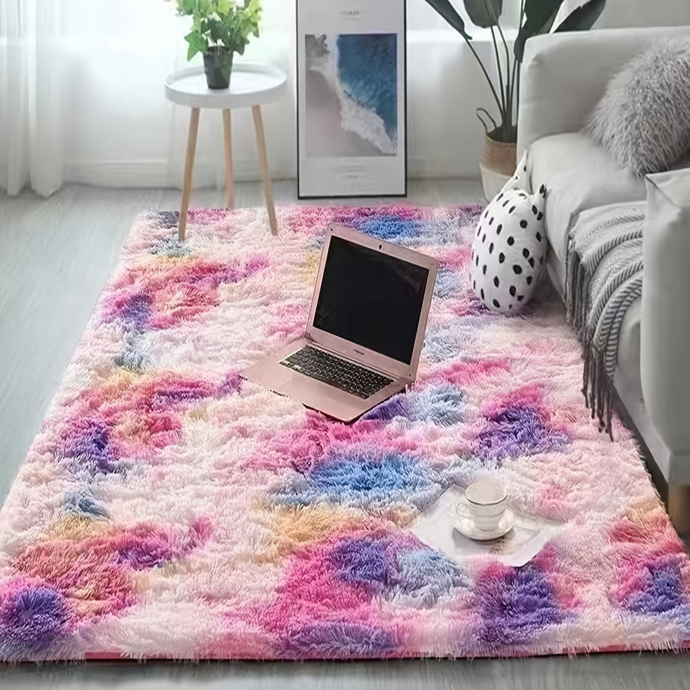 Soft, fluffy shag area rug perfect for living room or bedroom decor. This non-slip machine washable carpet adds luxury and coziness to any space.