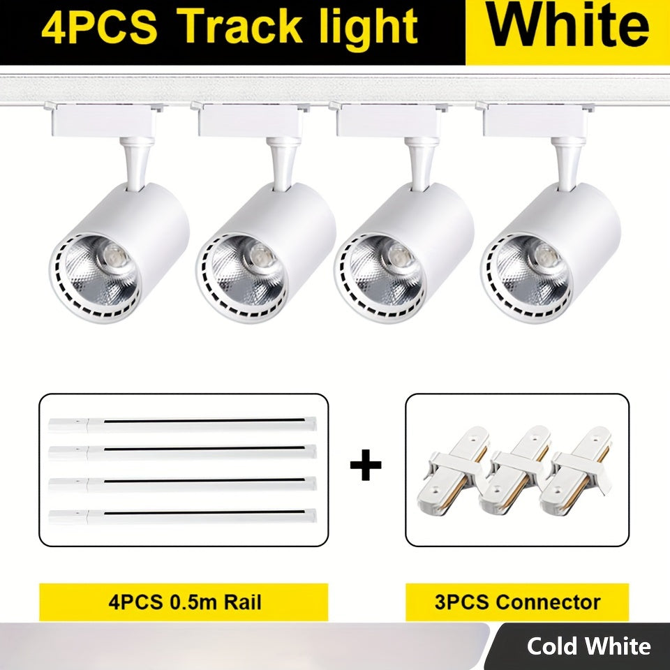 4-piece set of LED track lights in 12W, 20W, 30W, and 40W for store and home use.