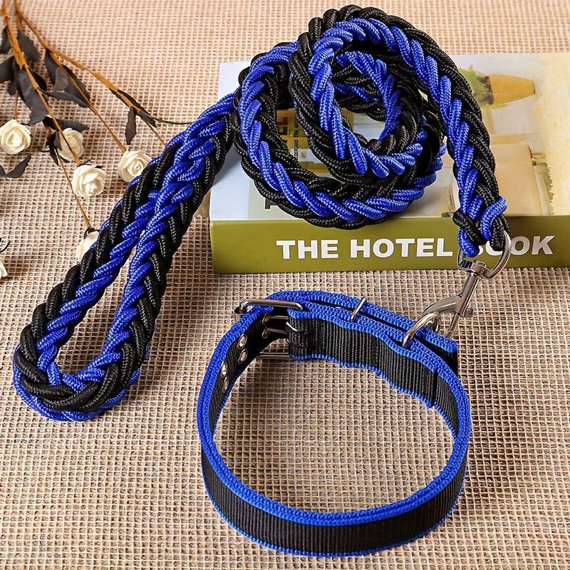 Heavy duty dog collar and leash set with braided training leash.