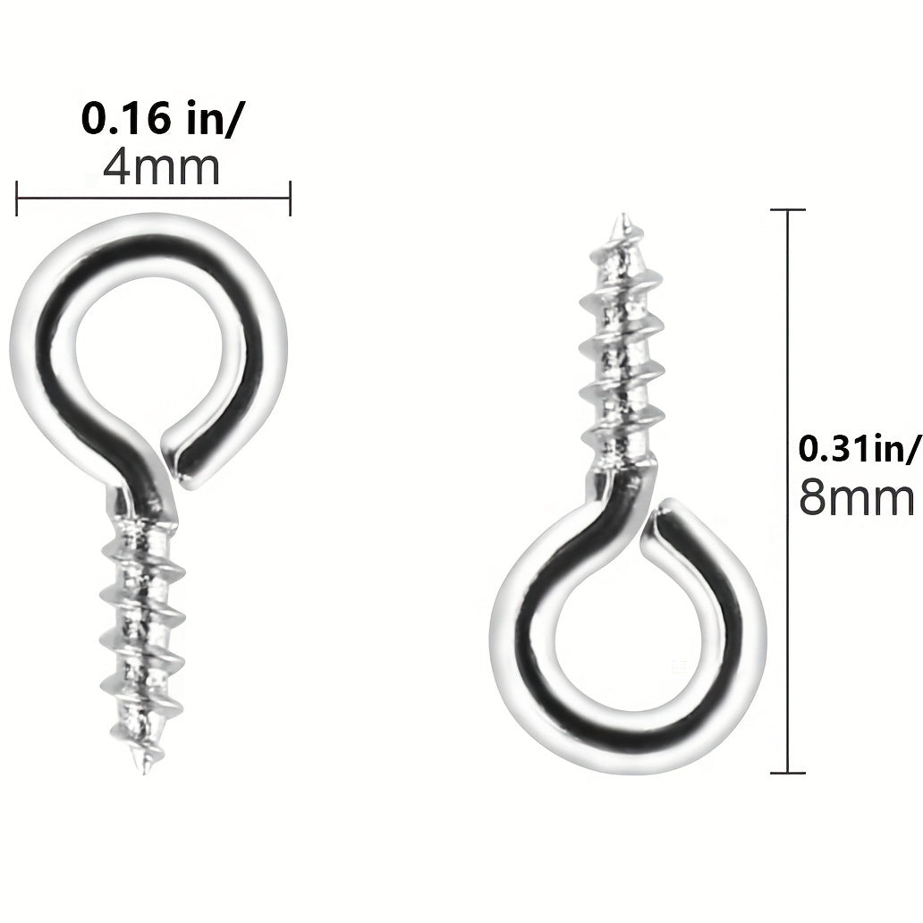 Set of 500 Fashion Iron Screw Eye Pins, 4x8mm Threaded Clasps for Creating DIY Jewelry, Small Metal Hoop Pegs, Connectors for Bracelets, Arts and Crafts Eye Screws