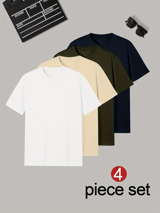 Set of 4 Men's Plain Short Sleeve T-Shirts