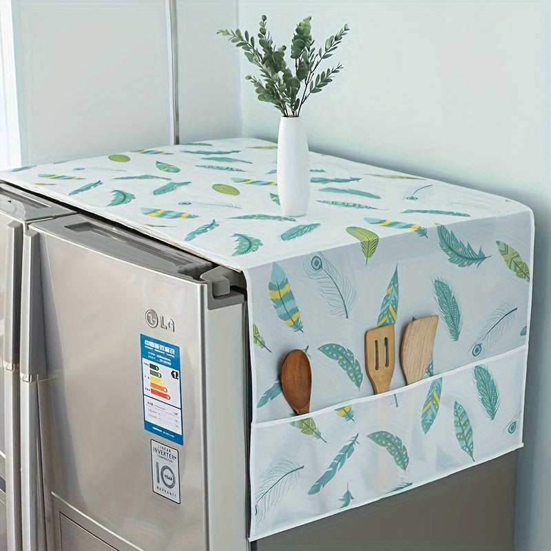 Daisy Pattern Refrigerator Cover - Waterproof & Dustproof, with Storage Pocket - Made of Food-Safe Plastic, suitable for Single & Double Door Fridges and Washing Machines - Includes Protective Cloth Box & Towels