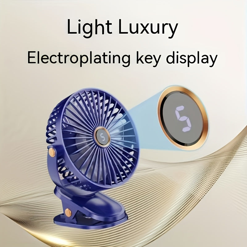 Compact LED Display Mini Desk Fan with USB Charging Clip, Night Light Feature - Quiet High-Speed Motor, Long-Lasting Battery for Office, Fishing, Camping, and Travel.