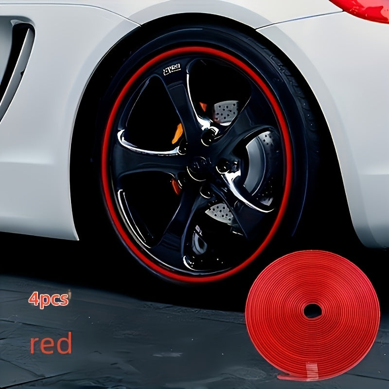 4pcs Universal Fit Car Rim Protector Strips, 195.0cm ABS Wheel Trim Decoration Strips, Anti-Collision Rubber Guards for front tires.