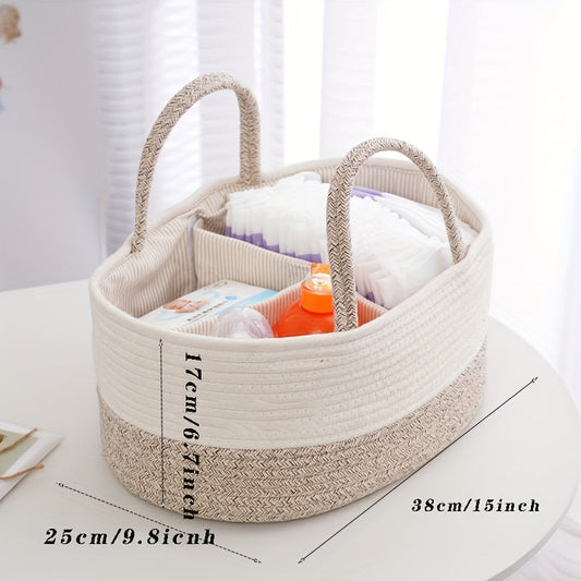 Stylish Beige Woven Storage Basket for Baby Diapers and Essentials - Portable Rope Diaper Organizer for Changing Table - Ideal for Boys and Girls, Also Great for Laundry Baskets - 1 Piece